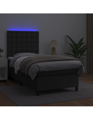 Giroletto a Molle con Materasso e LED Nero 80x200 cm Similpelle