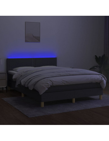 Letto a Molle Materasso e LED Grigio Scuro 140x190cm in Tessuto