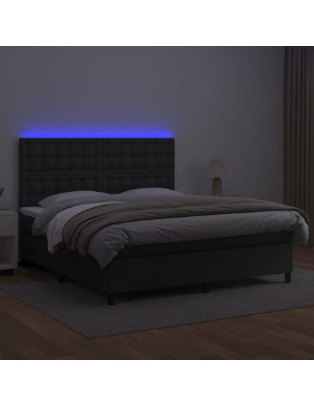 Giroletto a Molle con Materasso e LED Nero 160x200cm Similpelle