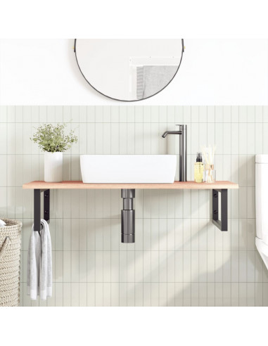 Ripiano a Parete per Lavabo in Acciaio e Massello di Rovere