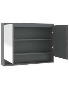 Armadietto Bagno con Specchio 80x15x60 cm in MDF Grigio 2