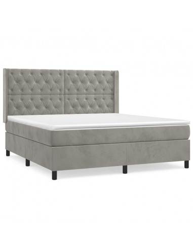 Giroletto a Molle con Materasso Grigio Chiaro 160x200cm Velluto