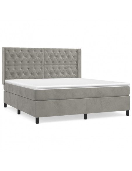 Giroletto a Molle con Materasso Grigio Chiaro 160x200cm Velluto