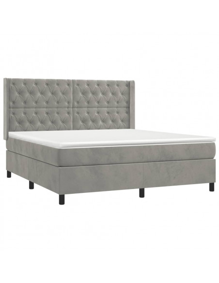 Giroletto a Molle con Materasso Grigio Chiaro 160x200cm Velluto