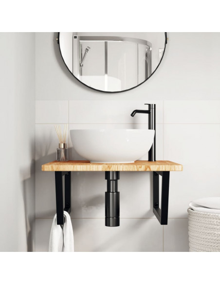 Ripiano a Parete per Lavabo in Acciaio e Massello di Rovere