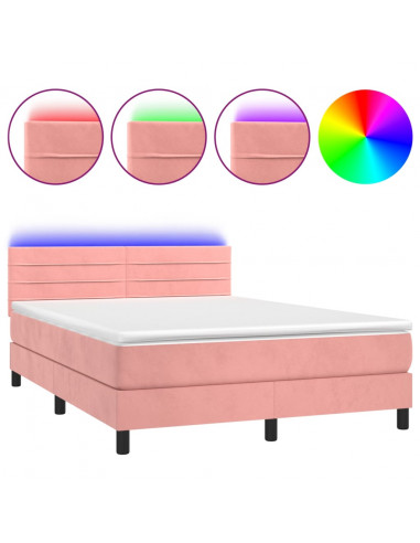 Letto a Molle con Materasso e LED Rosa 140x190 cm in Velluto