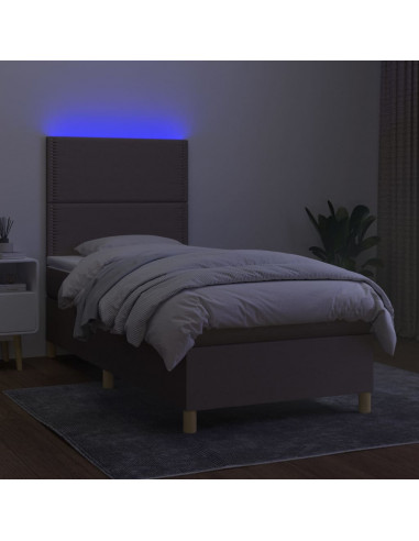 Letto a Molle con Materasso e LED Tortora 100x200cm in Tessuto
