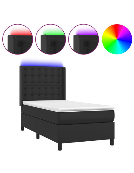 Giroletto a Molle con Materasso e LED Nero 100x200cm Similpelle