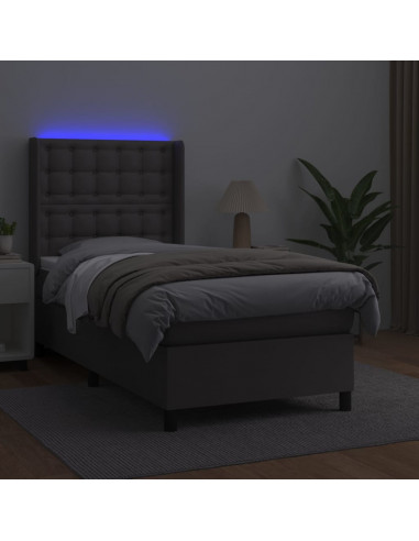 Giroletto Molle con Materasso e LED Grigio 80x200cm Similpelle