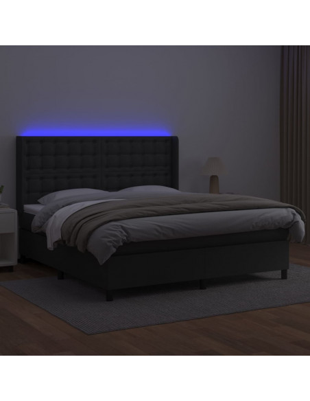 Giroletto a Molle con Materasso e LED Nero 160x200cm Similpelle