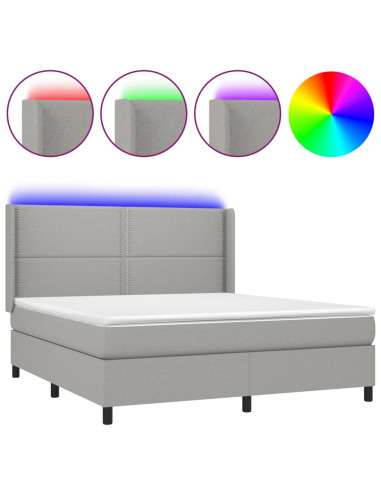 Letto a Molle Materasso e LED Grigio Chiaro 180x200 cm Tessuto