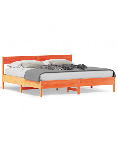 Giroletto con Testiera Marrone Cera 200x200 cm Massello Pino