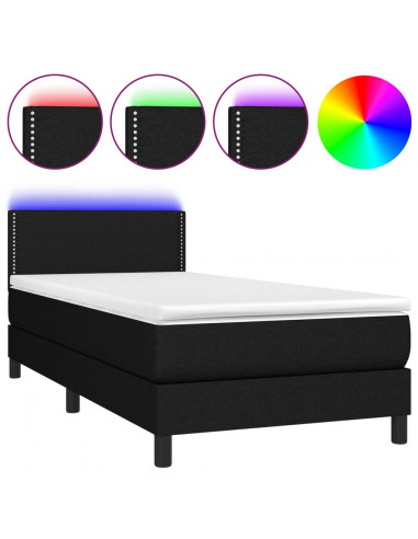 Letto a Molle con Materasso e LED Nero 90x190 cm in Tessuto
