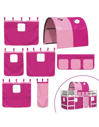 Letto a Soppalco con Tunnel Bambini Rosa 90x200cm Massello Pino
