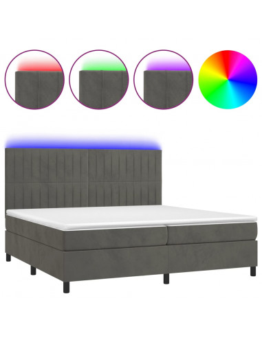 Letto a Molle con Materasso e LED Grigio Scuro 200x200 cm