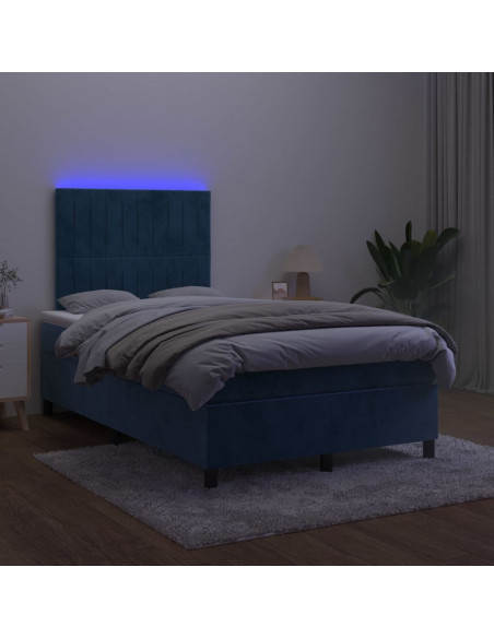 Letto a Molle con Materasso e LED Blu Scuro 120x200cm