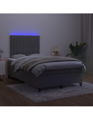 Letto a Molle con Materasso e LED Grigio Scuro 120x200 cm