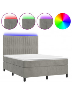 Letto a Molle Materasso e LED Grigio Chiaro 140x190 cm Velluto 2