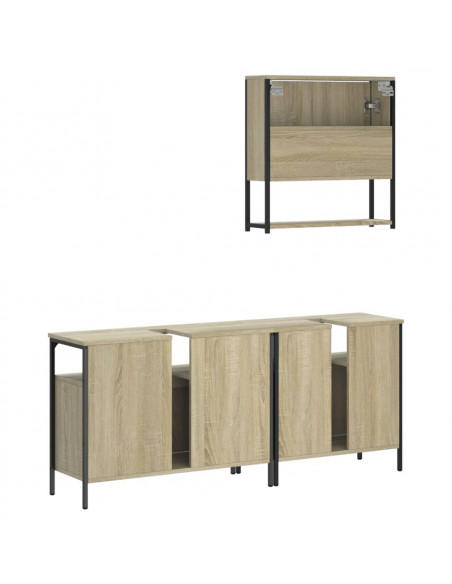 Set Mobili da Bagno 3 pz Rovere Sonoma in Legno Multistrato