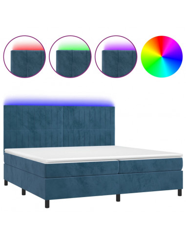 Letto a Molle con Materasso e LED Blu Scuro 200x200 cm