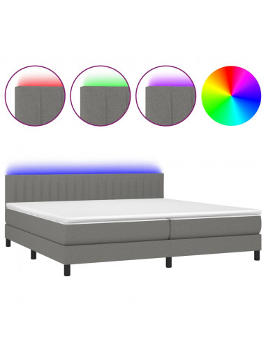Letto a Molle Materasso e LED Grigio Scuro 200x200cm in Tessuto