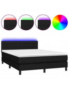 Letto a Molle con Materasso e LED Nero 140x190 cm in Tessuto 2