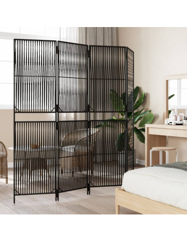 Divisorio per Ambienti a 4 Pannelli Nero in Polyrattan