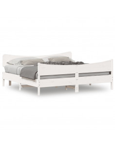 Giroletto con Testiera Bianco 200x200 cm Legno Massello di Pino 2