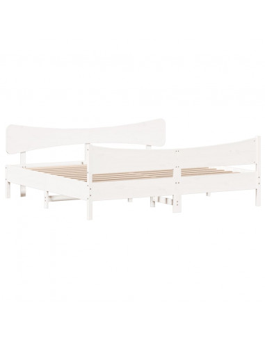 Giroletto con Testiera Bianco 200x200 cm Legno Massello di Pino