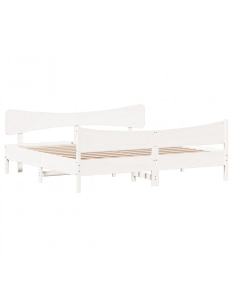 Giroletto con Testiera Bianco 200x200 cm Legno Massello di Pino