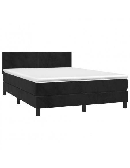 Letto a Molle con Materasso e LED Nero 140x190 cm in Velluto