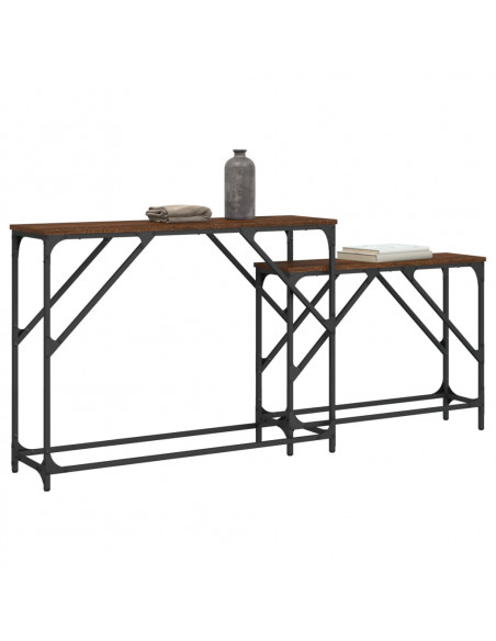 Tavoli Consolle Impilabili 2pz Rovere Marrone Legno Multistrato