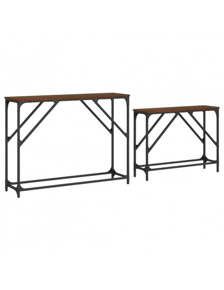 Tavoli Consolle Impilabili 2pz Rovere Marrone Legno Multistrato