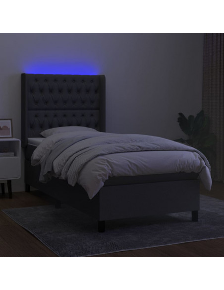 Letto a Molle Materasso e LED Grigio Scuro 90x190 cm in Tessuto