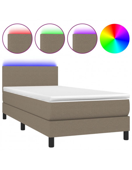 Letto a Molle con Materasso e LED Tortora 80x200 cm in Tessuto