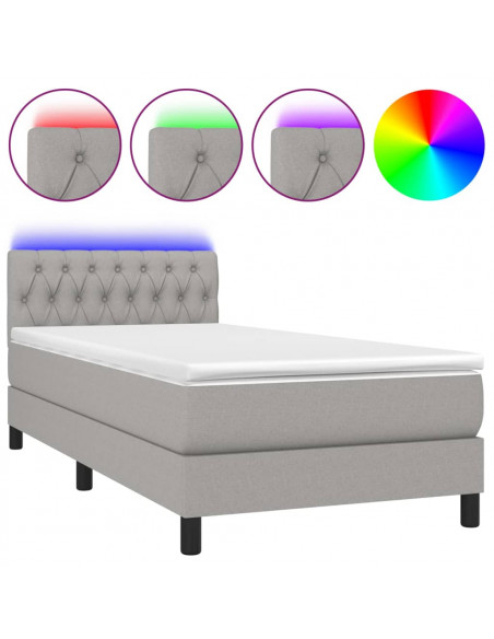 Letto a Molle Materasso e LED Grigio Chiaro 90x190 cm Tessuto