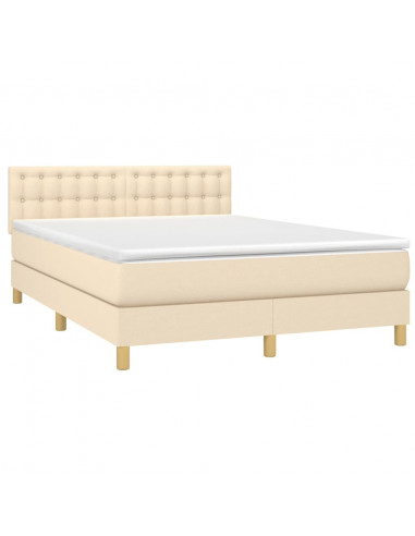 Letto a Molle con Materasso e LED Crema 140x190 cm in Tessuto