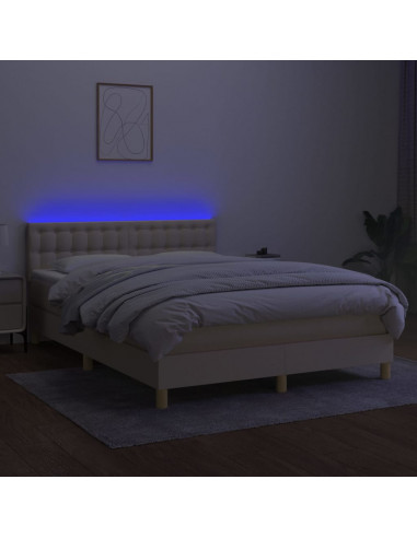 Letto a Molle con Materasso e LED Crema 140x190 cm in Tessuto