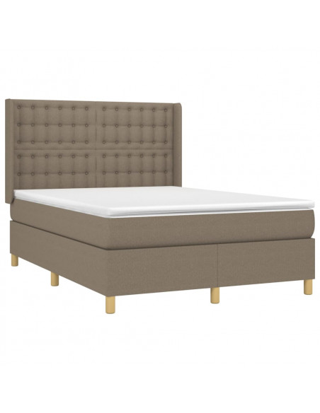Letto a Molle con Materasso e LED Tortora 140x190 cm in Tessuto