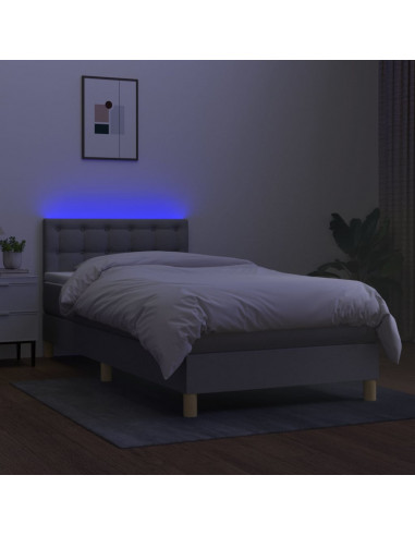 Letto a Molle Materasso e LED Grigio Chiaro 90x190 cm Tessuto