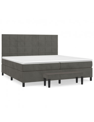 Giroletto a Molle con Materasso Grigio Scuro 200x200 cm Velluto