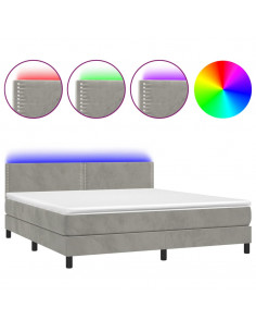 Letto a Molle Materasso e LED Grigio Chiaro 180x200 cm Velluto 2