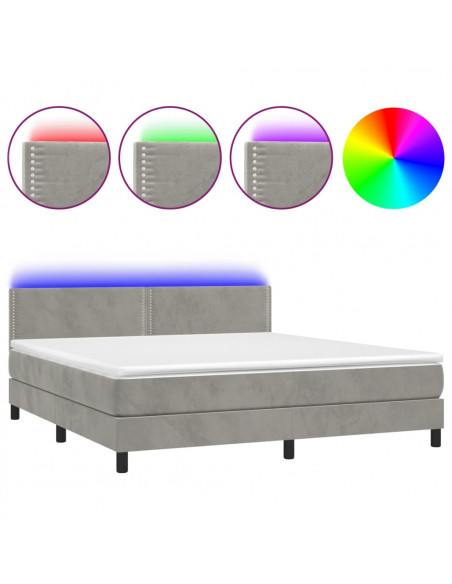 Letto a Molle Materasso e LED Grigio Chiaro 180x200 cm Velluto