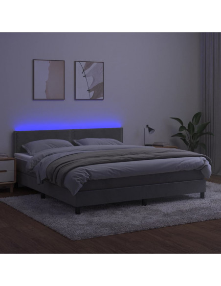 Letto a Molle Materasso e LED Grigio Chiaro 180x200 cm Velluto