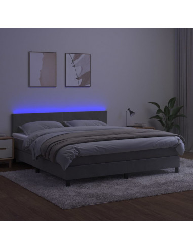 Letto a Molle Materasso e LED Grigio Chiaro 180x200 cm Velluto
