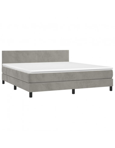 Letto a Molle Materasso e LED Grigio Chiaro 180x200 cm Velluto