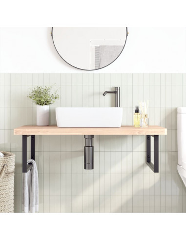 Ripiano a Parete per Lavabo in Acciaio e Massello di Faggio