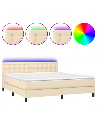 Letto a Molle con Materasso e LED Crema 180x200 cm in Tessuto