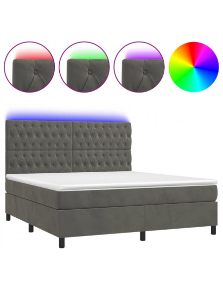 Letto a Molle con Materasso e LED Grigio Scuro 180x200 cm
