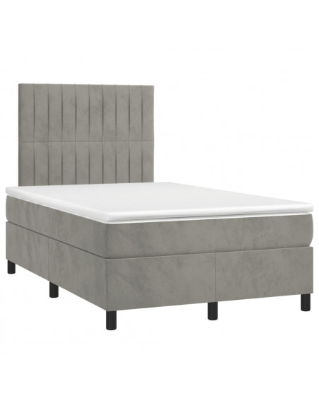 Letto a Molle Materasso e LED Grigio Chiaro 120x200 cm Velluto